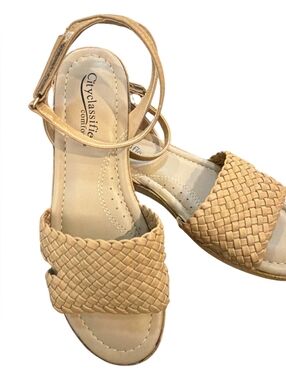 Cityclassified Tan Braided Strap Women's Sandals 1" wedge heel